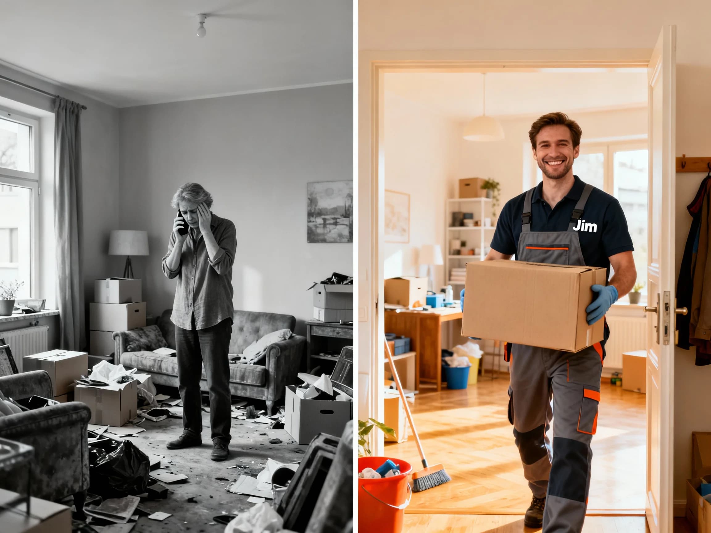 Vorher: Chaos und Überforderung - Nachher: Jim räumt auf mit einem Lächeln